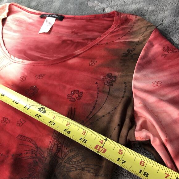 Womens Floral Top Size L Red Tyedye Sparkle Stretch Lorelei Gilmore Fairy Grunge - Picture 4 of 8